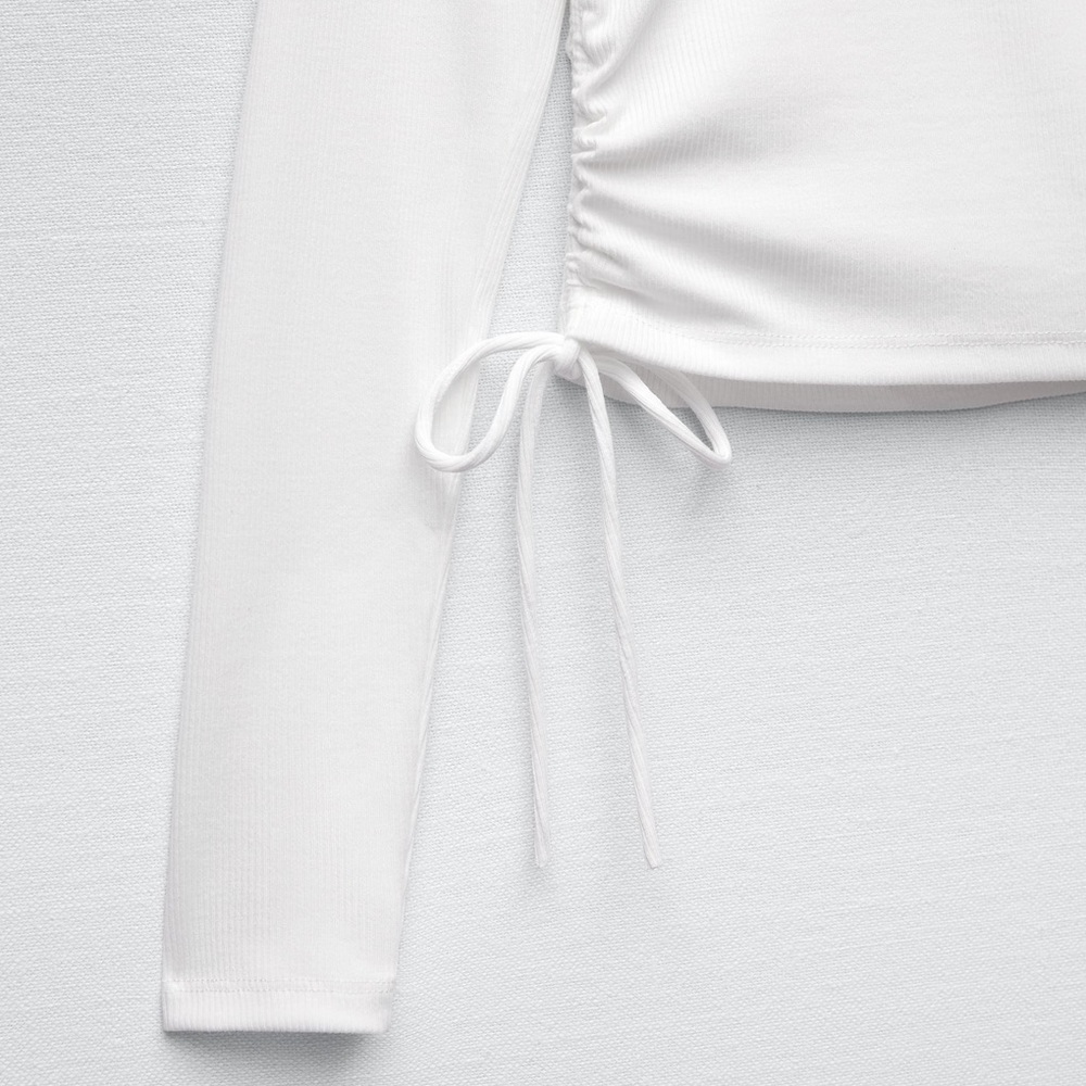 Sold  ZARA RIBBED GATHER DETAIL TOP - Picture 3 of 12